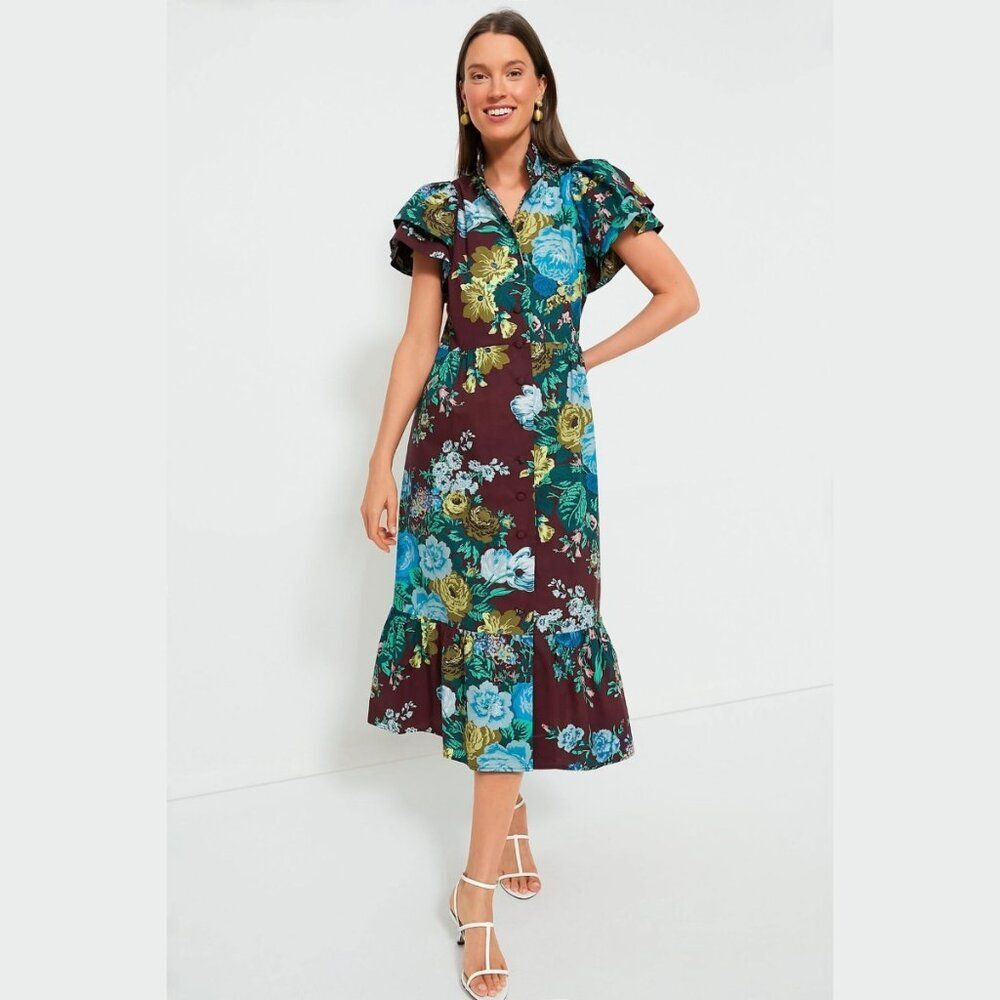 Tuckernuck Oxblood Verdant Floral Alice Dress Size S NWT